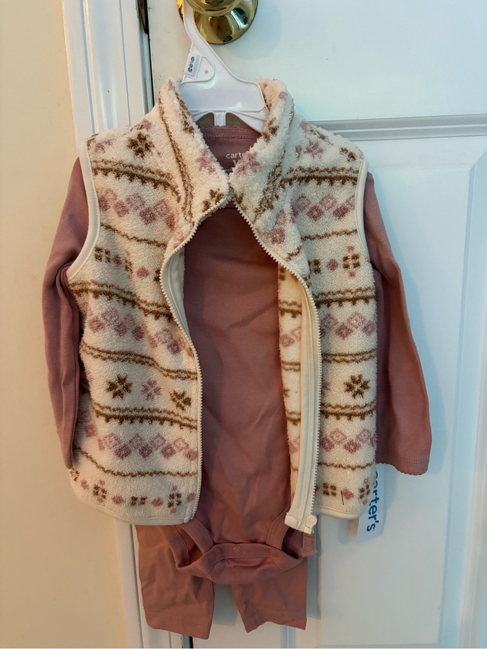 Carter's Cream Sherpa Vest with Mauve Bodysuit